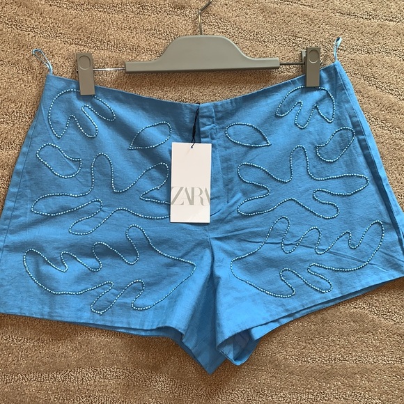 Zara Beaded Linen Blend Shorts - Picture 9 of 15